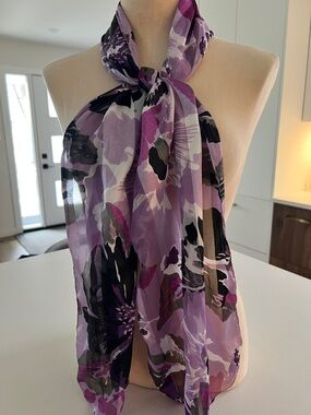 Purple Spring Floral Lightweight Chiffon Scarf